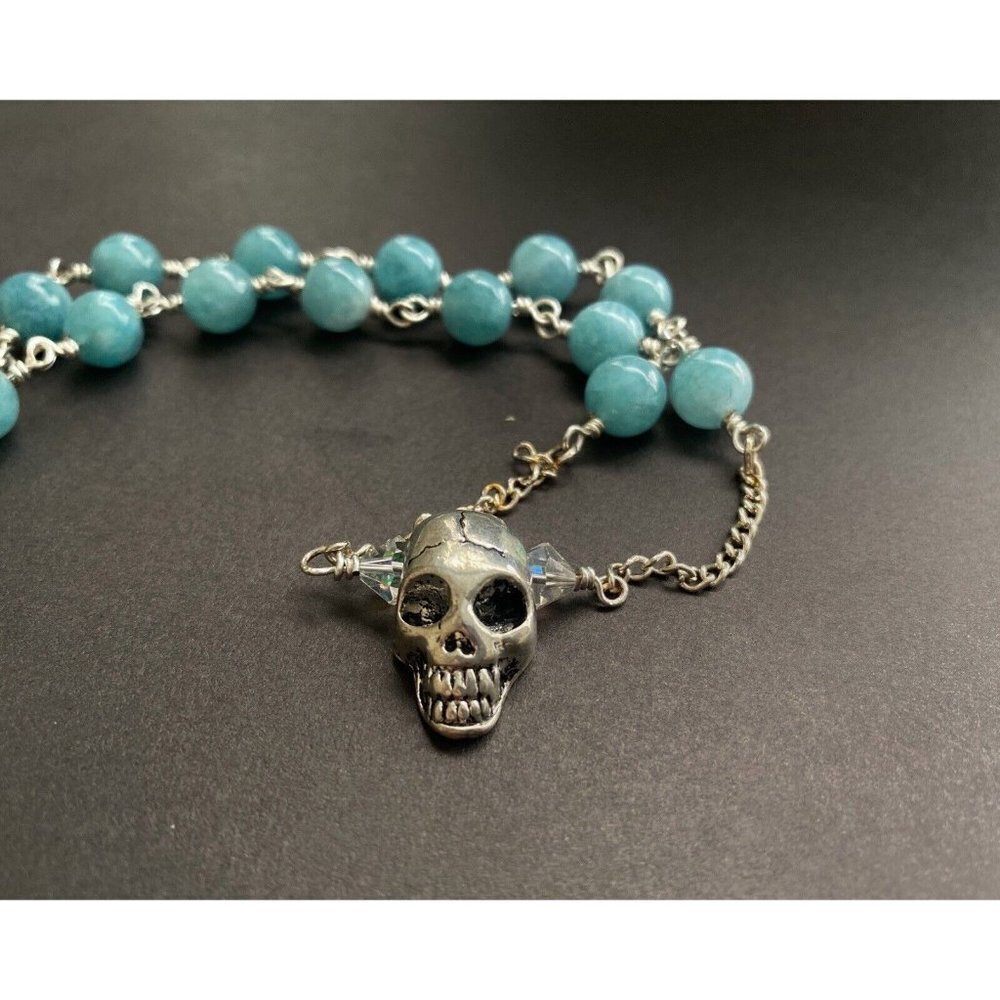 Necklace Set of 2 - Skull Pendant Blue and white beaded necklace 20” - Picture 6 of 8